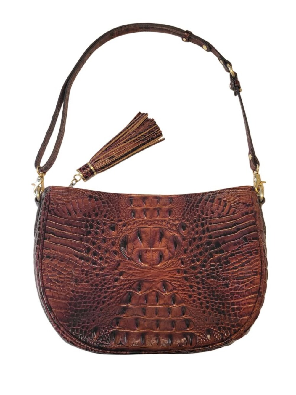 Brahmin Croc Embossed Convertible Bag in Pecan